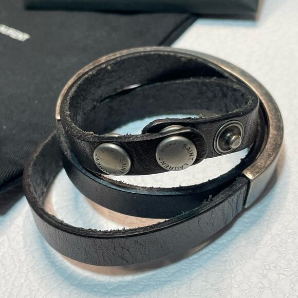 Saint Laurent Brown Leather Bracelet with double snap button enclosure. W/COA - Picture 3 of 4